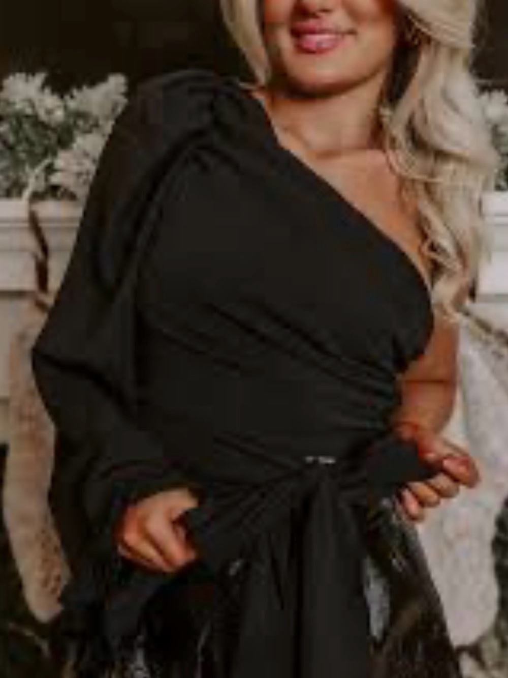 Express Black One-Shoulder Blouse with Tie Waist